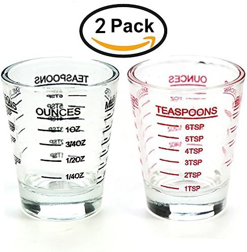 Shot Glasses Measuring cup Liquid Heavy Glass 2 PACK 26-Incremental Measurement;Wine Glass,4 Features (2 pack-black and red)