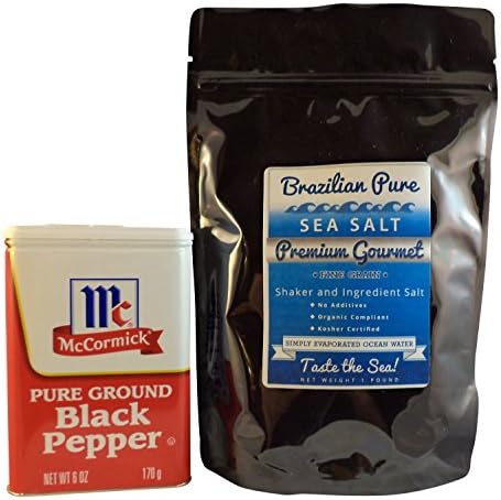 McCormick Black Pepper and Sea Salt BUNDLE 2 piece combo Brazilian Pure Fine Grain Sea Salt Kosher Gourmet Natural Salt
