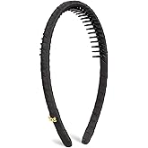 SHE'S FREE STYLE JUST FOR YOU Upgraded Classic Thin Headbands for Women, Non-Slip Polyester & Plastic Hair Bands with Teeth for Strong Hold Grip, Durable Hair Accessories (Black, Classic)