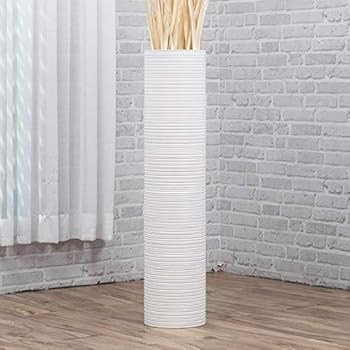 Leewadee Tall Big Floor Standing Vase For Home Decor, 8x36 inches, Wood, white