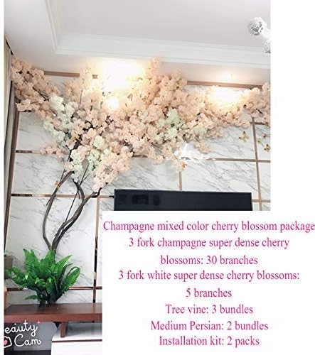 Pusaman Kuuml造花シャンパンホワイト桜の木gefauml Lschteつるの花fuuml Rの結婚式家の装飾絹の花さくら A Color B