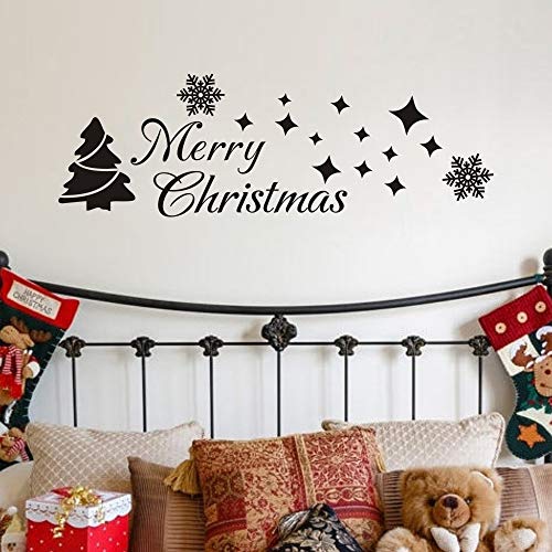 MoharWall Christmas Tree Sticker Winter Snow Wall Decal Merry Christmas Quotes Star Vinyl Art Decor