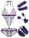 ADOME Women Lingerie Deep V Halter Lace Babydoll Mini Bodysuit, Style1-purple, Medium