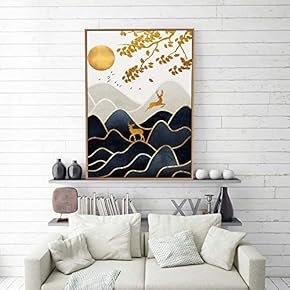 Framed Canvas Home Artwork Decoration Golden Abstract Style Canvas Wall Art for Living Room, Bedroom - 16x24 inches