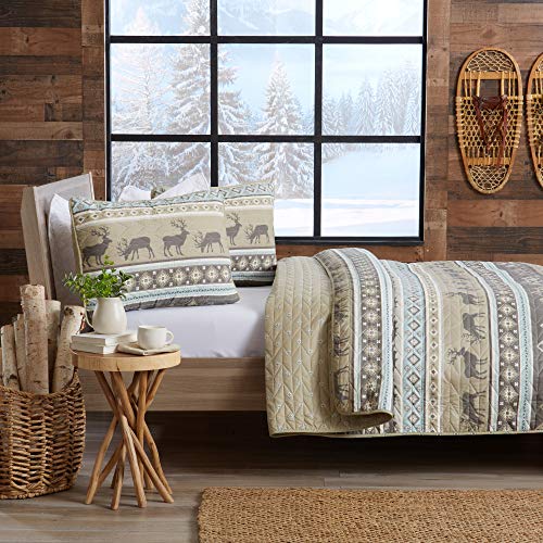 3Piece Reversible Rustic Lodge Bedspread Quilt with 2 Shams. All