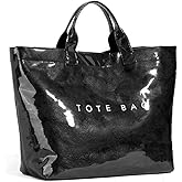 KAMEILONG Women's Large PVC Tote Bag Letters Print Handbags Paper Shoulder Bag Clear Shopping Hobo Bag