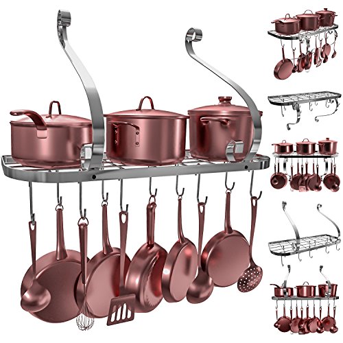 Vdomus Hanging Pot Rack Organizer, Wall Mounted Kitchen Pan Organizer