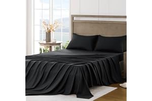FreshCulture King Sheet Set - Ultra Soft Sheets for King Size Bed - Brushed Microfiber - Deep Pockets - Easy Care - Cooling & Breathable Sheets - 4 Pieces Hotel Luxury King Bed Sheets (Black)