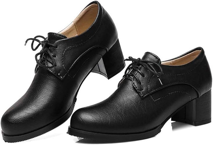 Amazon Kanna オックスフォード レースアップシューズ おじ靴 黒 ヒール 5cm チャンキーヒール 大きいサイズ 痛くない ハンサム レディース靴 マニッシュブーツ ローヒール ラウンドトゥ 走れる 歩きやすい 革靴 大人 コスプレ 通勤 Kanna レースアップ