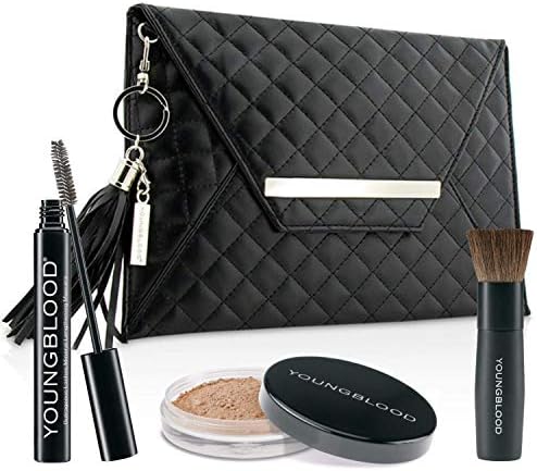 Youngblood Clean Luxury Cosmetics Perfect Complexion & Lashes | Loose Foundation, Neutral + Ultimate Foundation Brush + Lengthening Mascara + Bonus Clutch (Neutral)
