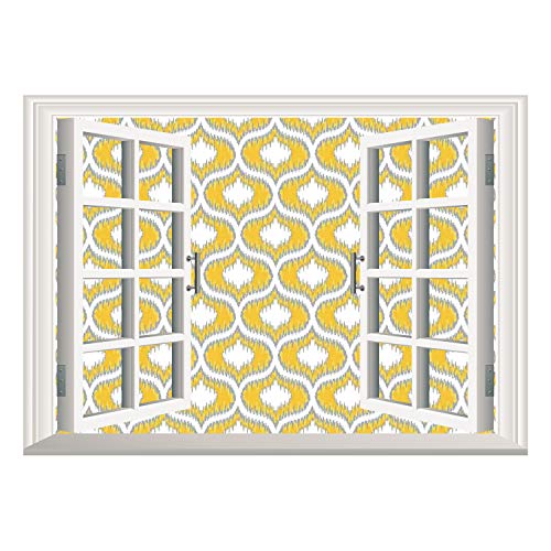 SCOCICI Removable Wall Sticker/Wall Mural/Ikat Decor,Abstract African Style Exotic Ethnic Ikat Chain Patterns Retro Cloud Design Home,Grey Yellow White/Wall Sticker Mural