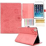 iPad Mini 1/2/3 Case-LittleMax Smart Embossed Leather Case Pure Color [Magnetic Closure] Stand Case with [Cards Holder] for Apple iPad Mini 3 2 1 [Free Cleaning Cloth,Stylus Pen]-#1-Pink