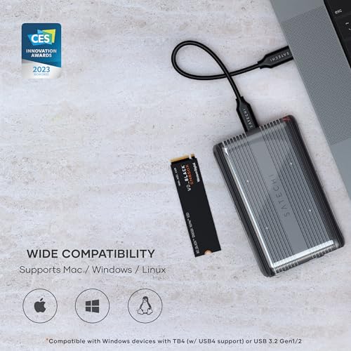 SATECHI USB4 NVMe SSD Pro Gehäuse, 40 Gbit/s Aluminium- und Polycarbonat-Design, bis zu 16 TB, UASP SSD Trim, für 2280/2260/2242/2230 mm Laufwerke (SSD Nicht enthalten) thumbnail 3