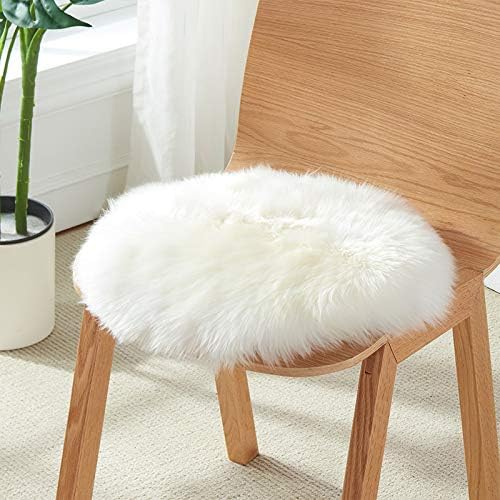 YOH Premium Soft Round Faux Fur Sheepskin Seat Cushion Chair Cover Plush Area Rugs for Bedroom Girls Room Makeup Desk Home Decor Mats - Diameter 1.6 Feet, White