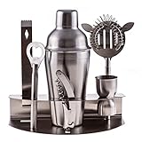 Bar Tool Set 100% Stainless Steel Bartender Martini Shaker Cocktail with Strainer Corkscrew Bottle Opener Jigger Ice Tongs and Storage Rack ()