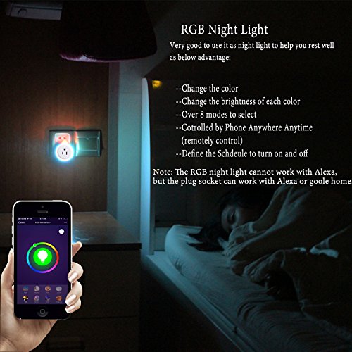 WIFI Smart Mini Plug Socket, Cxy Smart Phone and Voice Controlled Timer Switch with RGB Light Ring for Household Appliances, No Need Hub, Works with Amazon Echo and Google Assistant.(2 pack)