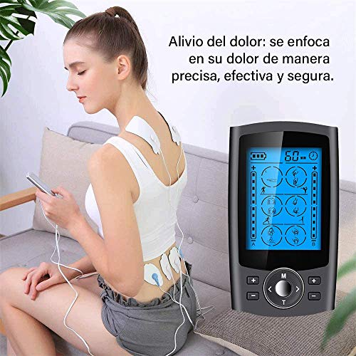 Estimulador Muscular de 24 Modos de Unidad TENS EMS de Doble Canal, Masajeador de Pulso Recargable con 8 Almohadillas de Electrodos, Artritis, Rigidez Muscula