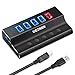 Powered USB Hub Ueznirn USB 3.0 Hub Powered Aluminum 4 Port USB Splitter + 1 Smart Charging Port with Individual On/Off Switches and 5V/3A Power Adapter