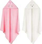 Aolso Hooded Baby Towel 80x80cm 2 PCS White Pink Absorbent Coral Fleece view 2