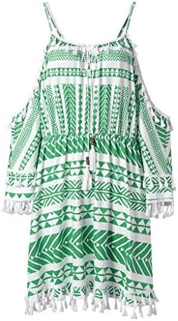 Women's Summer Cold Shoulder Crochet Lace Sleeve Loose Beach Dress Baggy Tassel Beach Cover up Mini Bohemian Dress