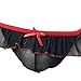 FEESHOW Men's Lace Trim Soft Mesh Sissy Pouch Crossdress Underwear Black + Red