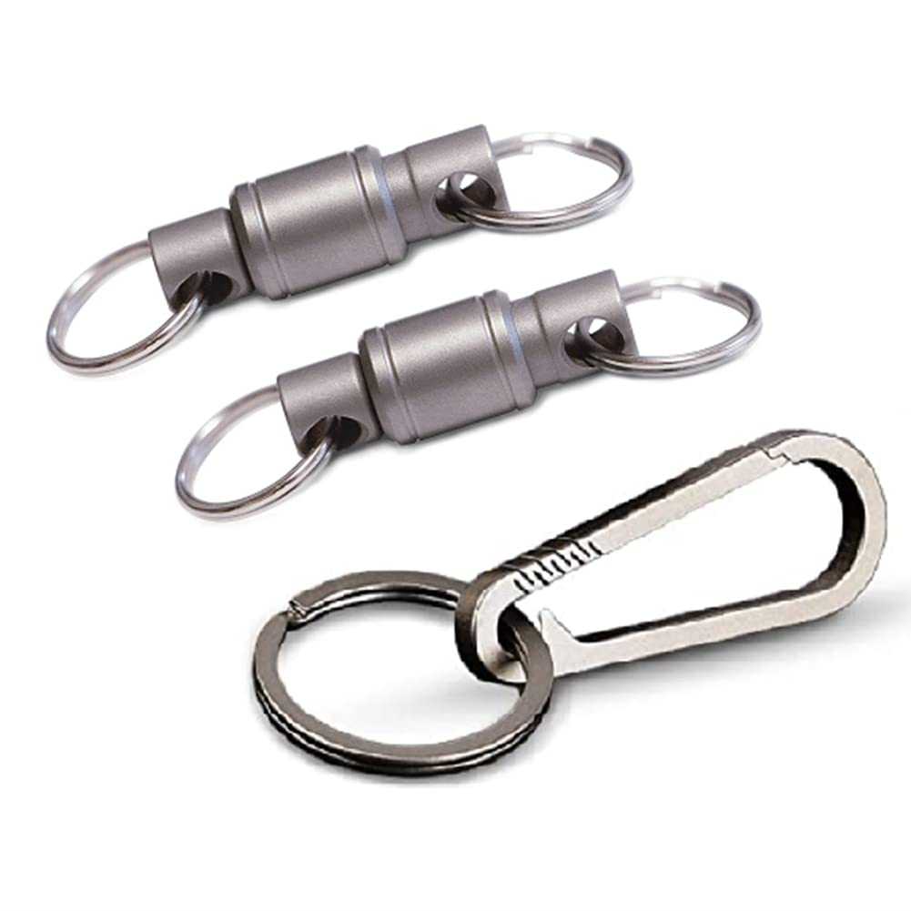Hopbucan 3Pcs Titanium Swivel Clip Keychain 360-Degree Rotation Keychain with Titanium Carabiner and Keyrings