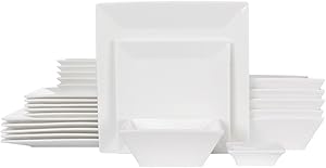 Porlien 24-Piece Classic Square Dinnerware Set for 6, Off White