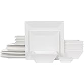 Porlien 24-Piece Classic Square Dinnerware Set for 6-Off White Plates