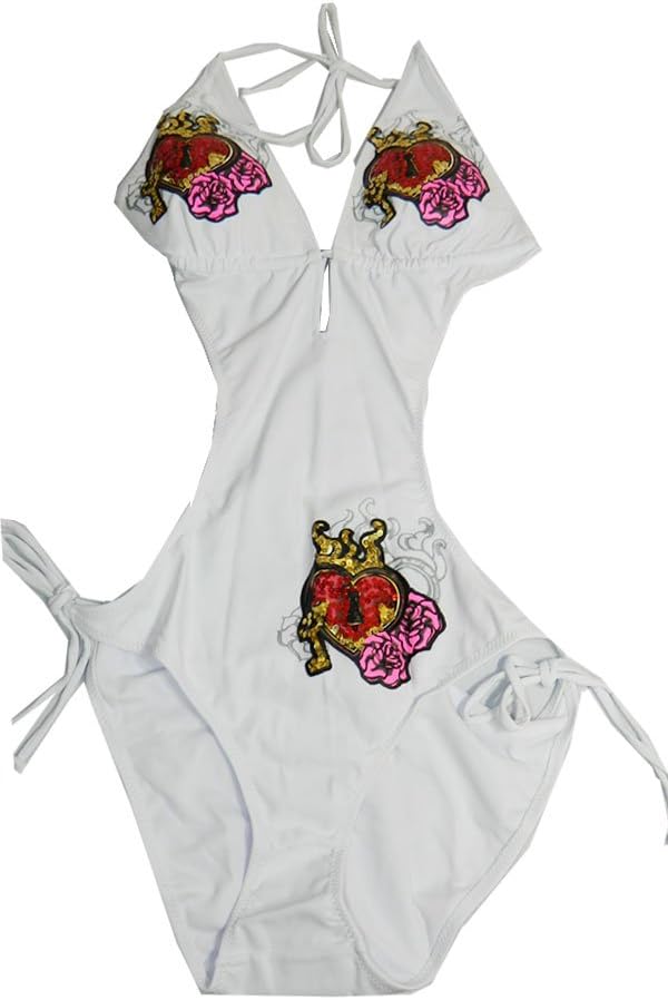 Womens Monokini Swimsuit, Aloha, One Piece,,Medium / 6-8,white print