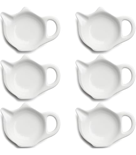 HOME-X Set Of 2 White Porcelain Teapot Spoon Rests - Tea Bag Holder & Coaster