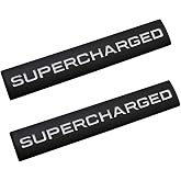 2pcs Supercharged Metal Car Emblem Premium Auto Badge Rear Trunk Side Decal Sticker (Black White)
