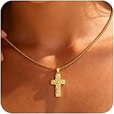 ALEXCRAFT 925 Sterling Silver Plated Stainless Steel Cross Necklace Hypoallergenic 18K Gold Dainty Hammered Crucifix Pendant with Box Chain Necklace for Women Men Cross Jewelry 22+2 Inches Chains
