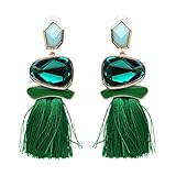 Women's Crystal Tassel Earrings Drop Fashion Earrings Thread Dangle Earrings Soriee Drop Earrings (Green)