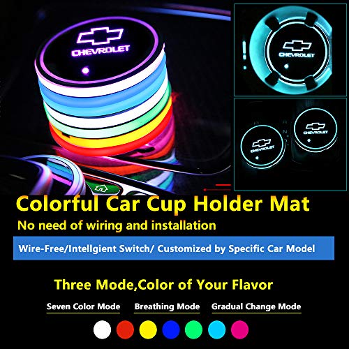 2pcs Colorful Car LED Coaster Lighting USB Charging Light Accessories Interior Decoration Lights Mouldings Trim Lamp for 2018 2017 2016 Chevrolet Tahoe Spark Camaro Silverado Chevy trax Cruze Malibu
