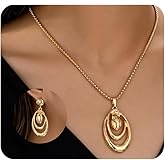 Navirix Chunky Gold Jewelry Sets for Women,Circle Waterdrop Dangle Earrings Necklace Set Trendy Accessories