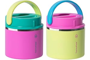 Thermoflask 20 oz Insulated Food Jar, 2-Pack, Pink and Blue, Hot 12 Hours Cold 24 Hours (Pink and Yellow)