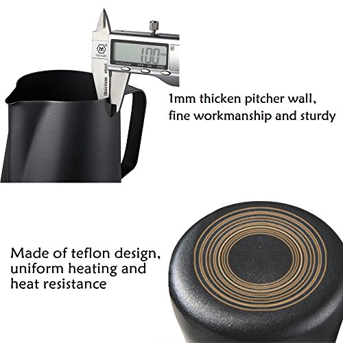 Milk Frothing Pitcher, Stainless Steel Creamer Non-Stick Teflon Frothing Pitcher 12 oz (350 ml), Matte Finish