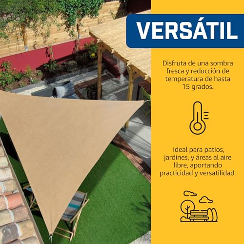 24tarpp Malla Sombra Velaria 3x3x3 - Triangular Beige - Mallasombra para Exteriores - Bastillas Dobles Reforzadas - Protección 90% Rayos UV - Fácil Instalación - Lonasombra - Velaria 3x3x3 Beige