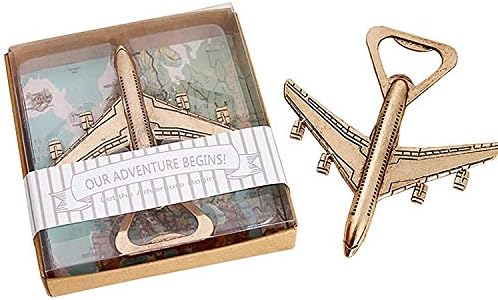 Youkwer 16 PCS Skeleton Airplane Bottle Opener with “OUR ADVENTURE BEGINS”Exquisite Packaging for Wedding Party Favors & Decorations (Dark Gold)