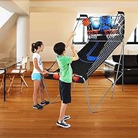 MD Sports 2-Player Foldable Arcade Basketball Game Features 8 Different Game Options Includes 3 Basketballs and Air Pump
