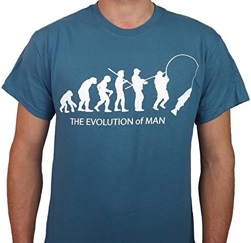 River Guide Supply Evolution Of Man Fishing T-Shirt (Indigo Blue, X-Large)