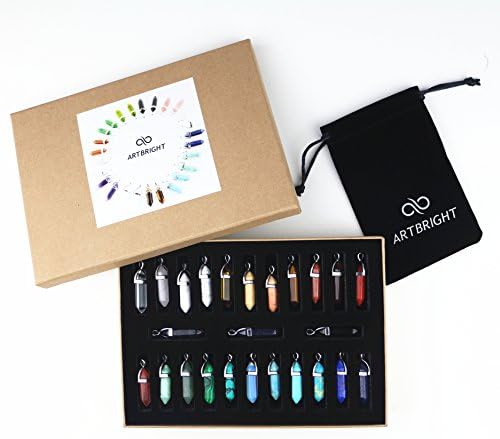 ARTBRIGHT Multicolor Gemstone Bullet Shape Healing Pointed Chakra Beads Crystal Quartz Stone Randow Color Pendants for Necklace Jewelry Making (25pcs)