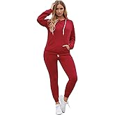 Fixmatti Women Two Piece Tracksuit Active Hooded Top Bottom Sweatpants Set Red L