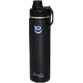 EverGlide Goods 24oz Stainless Steel Water Bottle – Vacuum Insulated, Leak-Proof, Wide Mouth – Keeps Drinks Cold & Hot for 12 Hours – Perfect for Gym, Sports, and Outdoors (Black)
