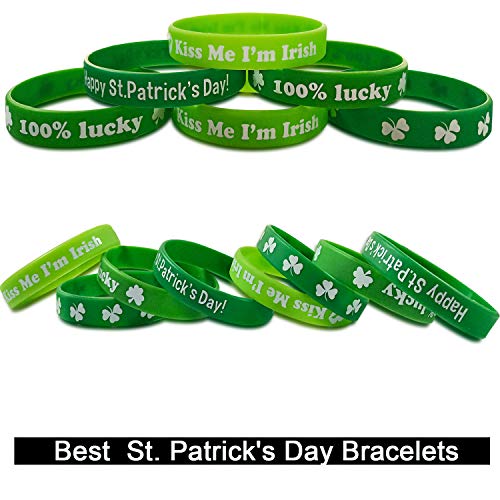 Nanny's Toy 24 Pack St Patrick’s Day Bracelets, Soft and Flexible Silicone Wrist Band Bracelets, Green Shamrock Party Decoration, St Patrick’s Day Celebration Favor Gift