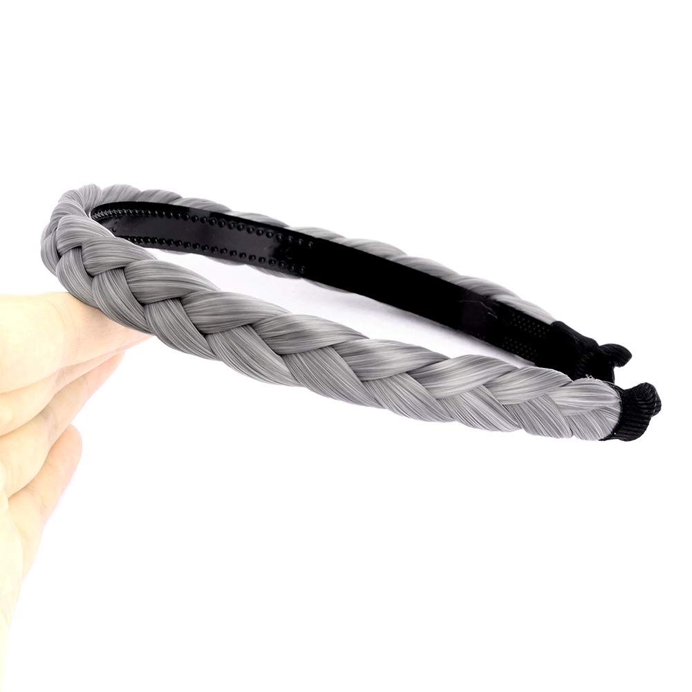 Gledola Braided Headband With Teeth Braids Hairband With Tooth Synthetic Hair Band Plaited Hairband For Women (Smoky Gray) — image 1