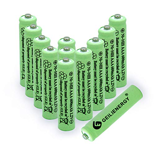 GEILIENERGY Solar Light Batteries AAA Triple A NIMH 600mAh 1.2V Rechargeable for Garden Lights Remotes Mice(12PCS)