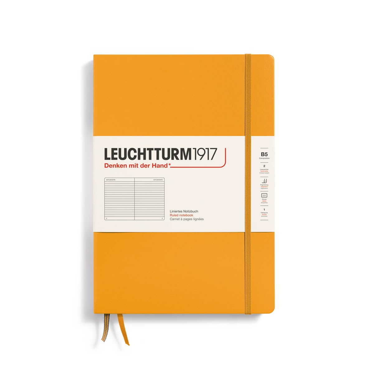 LEUCHTTURM1917 366167 Notebook Composition (B5), Hardcover, 219 Numbered Pages, Rising Sun, Ruled