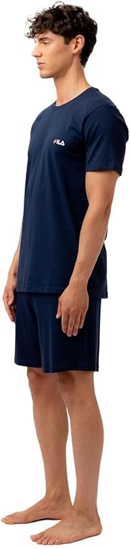 Pigiama Uomo Cotone 100%, Set Maglietta e Pantaloni Corti Uomo, Morbido e Confortevole, Blu, Taglie M