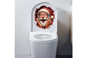Iprokiu Christmas Toilet Sticker Crack Santa Claus Toilet Seat Lid Decal Waterproof Bathroom Wall Sticker Double-Sided Printe